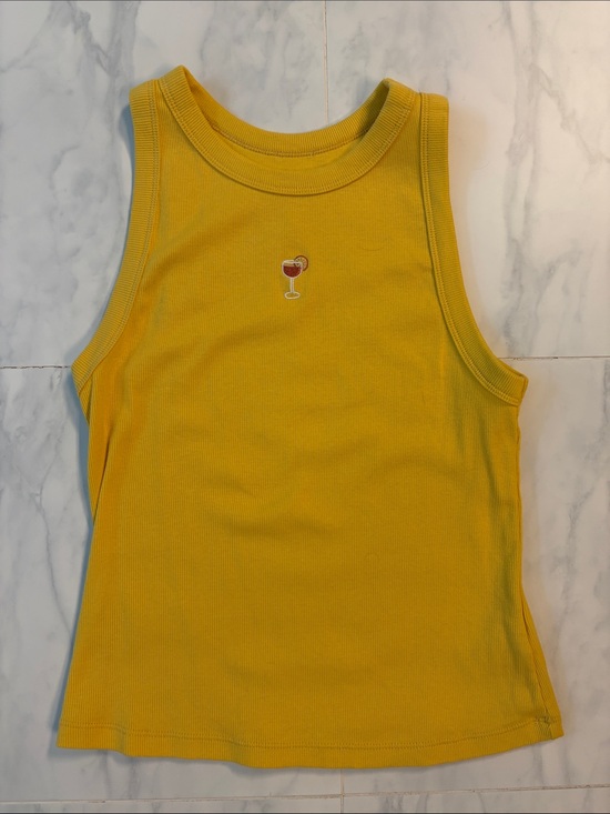 a new day Tops - a new day Yellow Ribbed Tank Top with embroidered Aperol spiritz